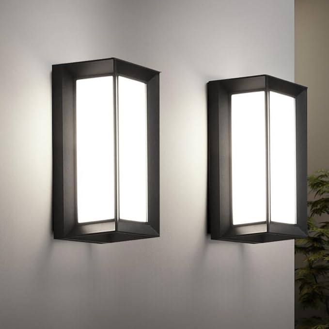 Black Modern Wall Mount Lights IP65 Aluminum Outdoor Porch Light 12W 3000K-6000K 2 Pack Exterior Wall Sconces for House Backyard Hallway