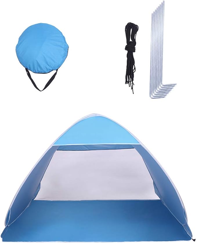 2-3 Person Beach Tent Pop Up Sun Shelter Tent Big Automatic Sun Umbrella 2-3 Person Fishing Beach Shelter Blue
