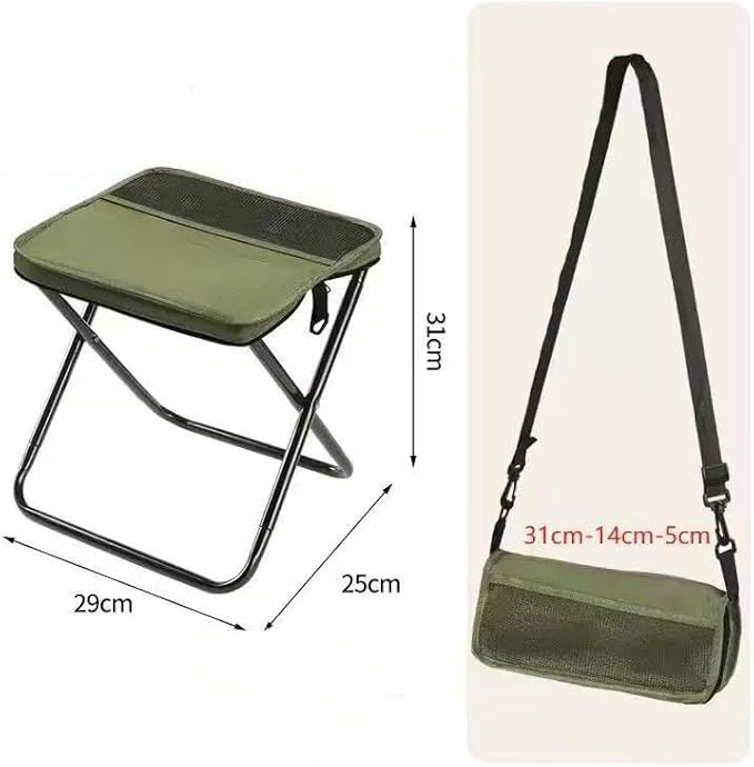 Collapsible Camping Stool Ultra-Lightweight Pocket Chair for Hiking Outdoor Footstool Portable Folding Seat Durable Oxford Fabric 300lb Capacity Military Green Large Size