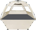 WhiteFang Deluxe Pop Up Beach Tent Sun Shade Shelter for 3-4/5-6 Person UV Protection Extendable Floor with 3 Ventilating Windows Plus Carrying Bag Stakes and Guy Lines