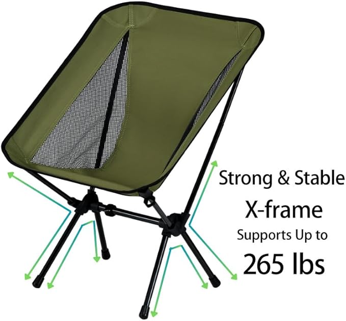 Lightweight Portable Essential Folding Camping ChairSturdy with X-Frame120kg CapacityFoldable with Carry BagQuick Setup for OutdoorHikingBeachBackpacking (Glacier Gray)