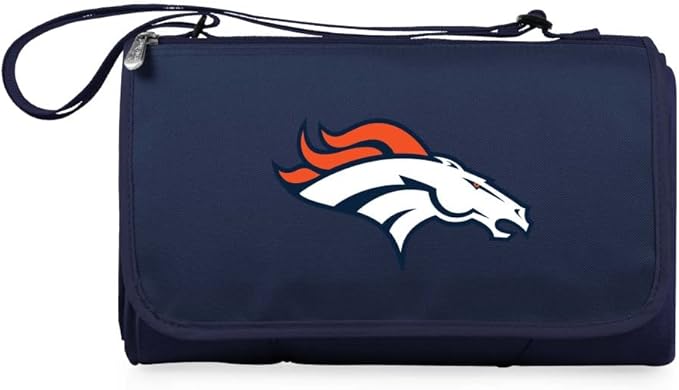 PICNIC TIME NFL Denver Broncos Blanket Tote Outdoor Picnic Blanket - Beach Blanket - Camping Blanket (Navy Blue with Black Flap)