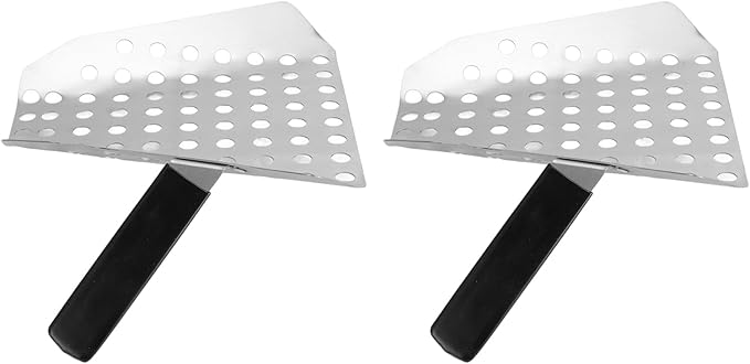 Alomejor Stainless Steel Ergonomic French Fry Scooper with Holes for Popcorn 2pcs Large Area Scoop for Movie Theaters 7.7x7.5x4.3in