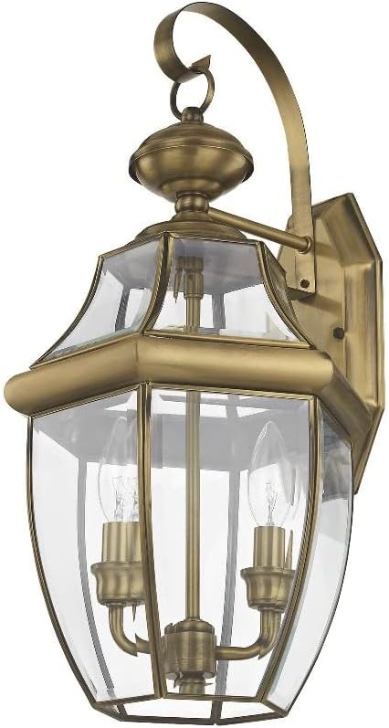 Livex Lighting 2251-07 Monterey 2 Light Outdoor Bronze Finish Solid Brass Wall Lantern with Clear Beveled Glass 20.25 x 10.5 x 20.25