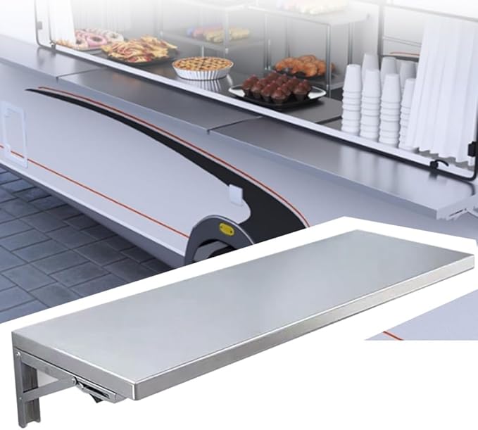 Stainless Steel Folding Shelf 36 X 12 Wall Mounted Drop Down Table Floating Shelf for Concession Window Food Trailer Kitchen Garage Laundry(100x40cm/40x16in)