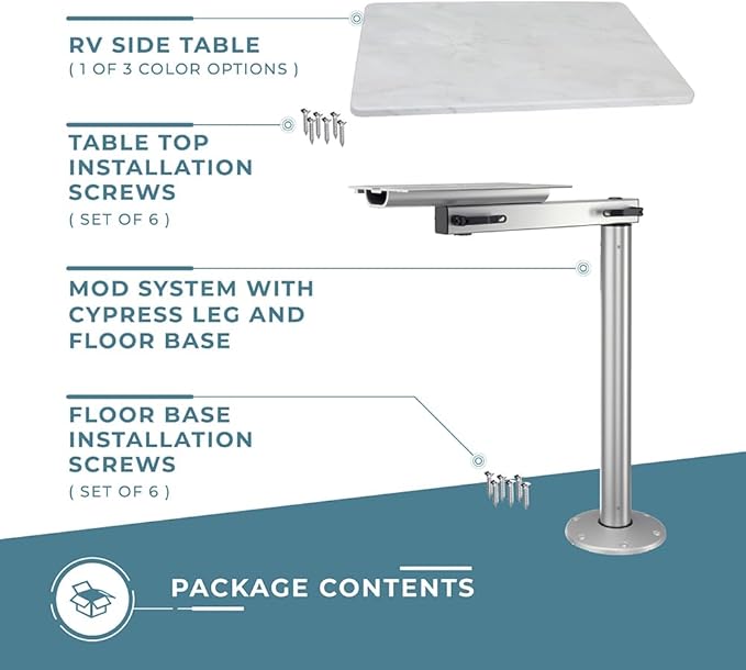 Manufacturers' Select ITC RV Side Table with MOD with Cypress Floor Mount Table Leg System (Roman Marble Table Top w/Silver MOD with Cypress Table Leg)