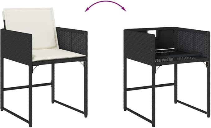 4-Piece Black PE Rattan Patio Chairs with Cream Cushions Outdoor Furniture Set Foldable Backrest Lounge Chairs for Poolside Backyard Deck Garden and Porch