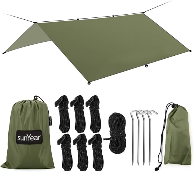 Hammock Rain Fly Tent Tarp Provides Effective Protection Against Rain Snow. 32ft Long Ridgeline. Big 9.8x9.5ft Durable Waterproof 210D Oxford. 6 Reflective Guy Lines 2 Stuff Sacks. Easy Assembly