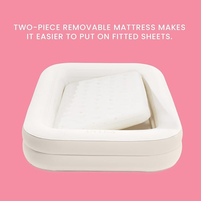 Intex 66811EP Inflatable Kidz Travel Bed Set Includes Hand Pump and Carry Bag Removable Mattress Quick Inflation Indoor Use 42in x 66in x 10in Beige Color with Star Print Frame