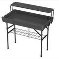 Double-Layer Outdoor Cooler Table with Drain &amp Shelf Folding Ice Cooler Table with a Matching Skirt for Ice Fishing &amp Parties Events Camping BBQ Wedding (Black)