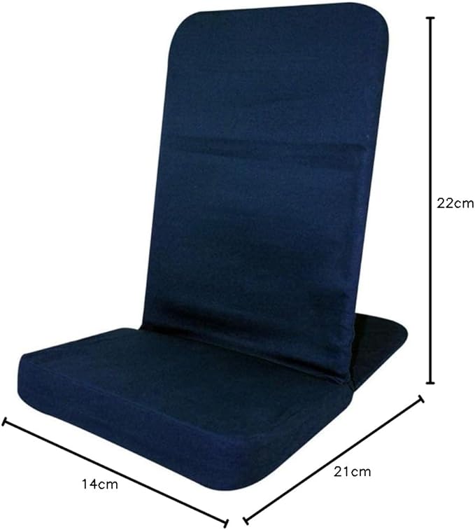 Portable Floor Chair Memory Foam Seat Padded Back Frame Folding Chair. Adjustable Angle Back-Rest. 14 W x 22 H x 21 Deep (Blue)