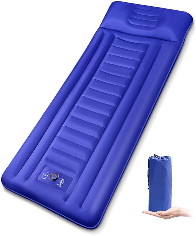 Sleeping Pad for Camping Extra Thickness 5.5 Inch Ultralight Inflatable Sleeping Mat with Pillow Built-in Foot Pump Compact Waterproof Camping air Mattress for Backpacking Hiking Traveling (Single)