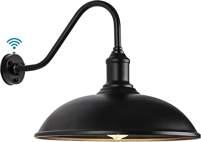 24 Inch Extra Large Outdoor Gooseneck Barn Light with Extended Gooseneck Arm - Automatic Dusk to Dawn Sensor Weatherproof Rustproof Wall Mounted Exterior Light Fixture for Farmhouse Garage