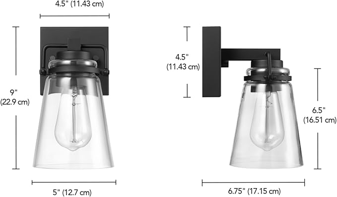 GLOBE Electric 60000174 1-Light Dusk to Dawn Outdoor Wall Sconce Matte Black Clear Glass Shade E26 Bulb Weather Resistant