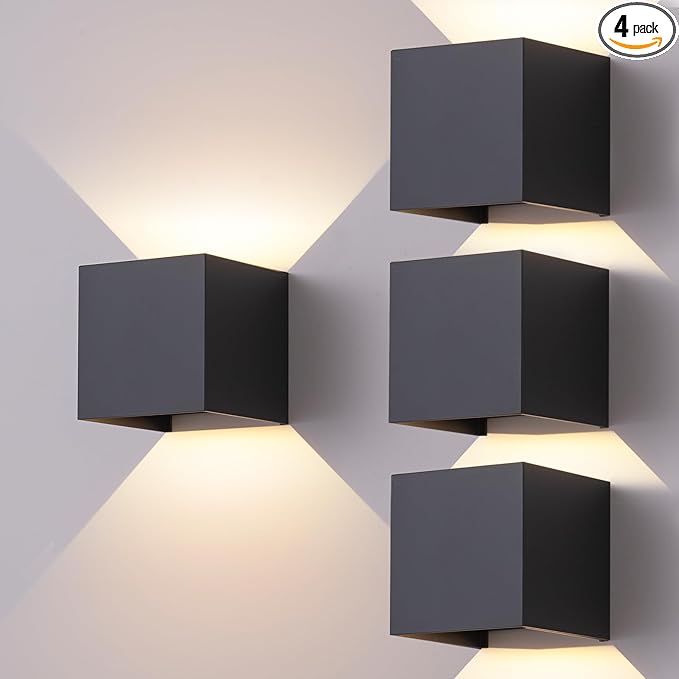 4 Pack Outdoor Wall Sconces Exterior/Interior LED Wall LightsSquare Modern Wall Sconce Fixture Set Up and Down Lights IP65 Outdoor Waterproof Lights 12W Warm Light 3000K Wall Light.