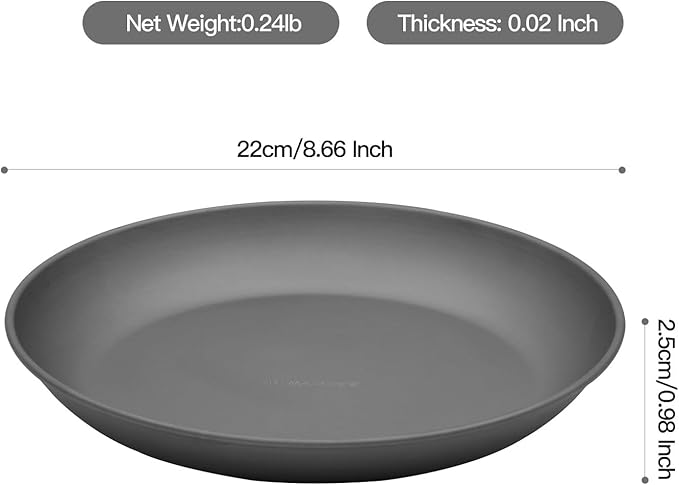 2 pcs Titanium Camping Plate Dishes8.66 Inch Ultralight Durable Titanium Dish Plate Outdoor Pasta Serving Backpacking plates for Travel Hiking Kitchen (22cm)