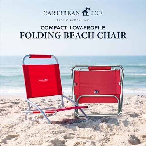 Caribbean Joe Folding Beach Chair 1 Position Lightweight and Portable Foldable Outdoor Camping Chair Red
