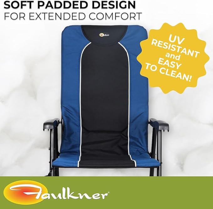 Faulkner Dakota Folding Rocking Chair – Blue/Black 42.1 x 22 300 lb Capacity Padded Camping Chair with Side Pouch Lightweight Steel Frame Folds for Easy Carry