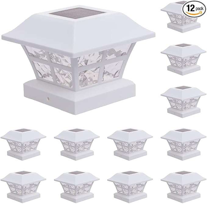 GreenLighting Evolve White Outdoor Post Cap Lights - 4x4/5x5 Post Caps Fits PVC/Vinyl - Waterproof Solar LED - 12 Pack