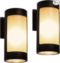 Cerdeco Black Outdoor Wall LightsCylinder Stainless Steel Porch Light with Frosted GlassModern Outdoor Wall Sconces2 Pack