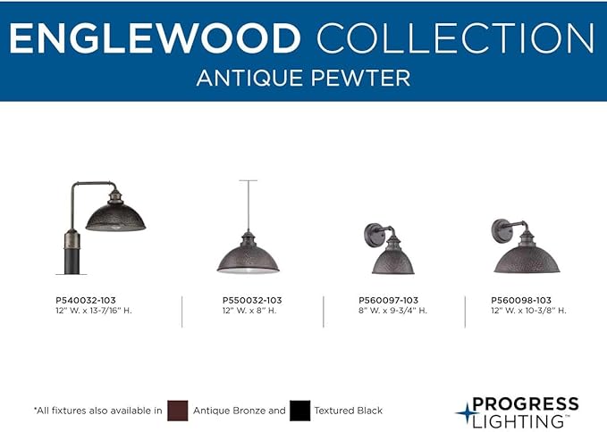 Progress Lighting Englewood Collection 1-Light Farmhouse Outdoor Small Wall Lantern Light Antique Pewter