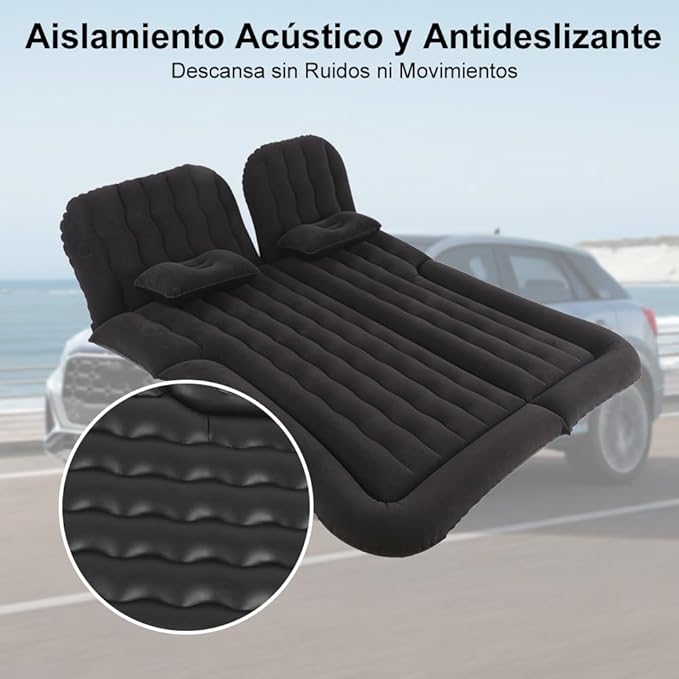 Greensen SUV Air Mattress Camping Car Air Bed Cushion Pillow for Car Sleeping Travel Inflatable Thickened Car Bed Back Seat Mattress with Two Air Pillows (Black)
