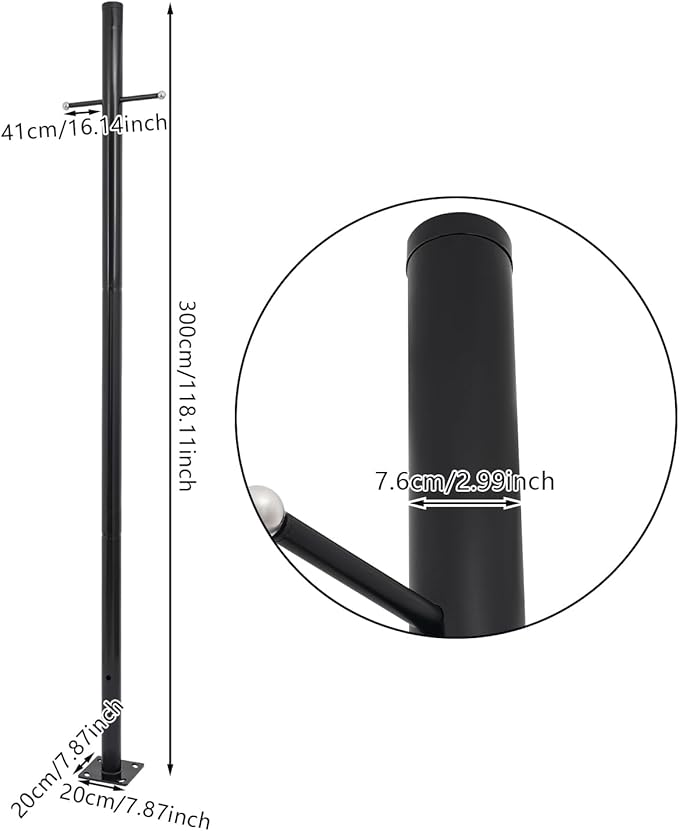 10FT Outdoor Lamp Post Split Street Light Pole with Cross Arm Base Mount Lighting Post Fixtures for Pathway Courtyard Parking Lot Fits Standard 3 Post Top Fixtures (10FT 76mm Base Mount)