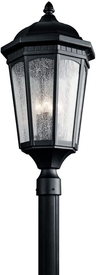 Kichler Courtyard 27” Outdoor Post Light in Textured Black with Clear Seeded Glass 3-Light Exterior Lighting Fixture 9533BKT