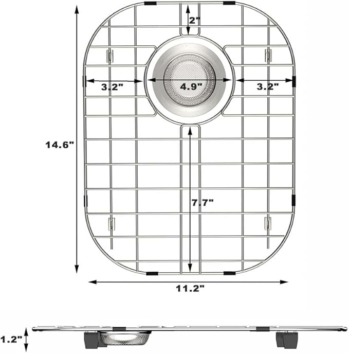 Kitchen Sink Bottom Grid Protector 304 Stainless Steel Sink Grate with Rear Drain Universal Metal Sink Rack 14.6 X 11.2