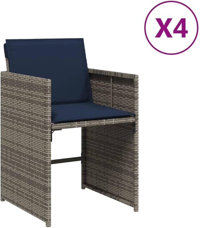 Patio Chairs with Cushions 4 pcs Gray Poly Rattan Outdoor Furniture Comfortable Seating Durable Garden Chairs with Removable Cushions for Patio Garden Lawn and Backyard
