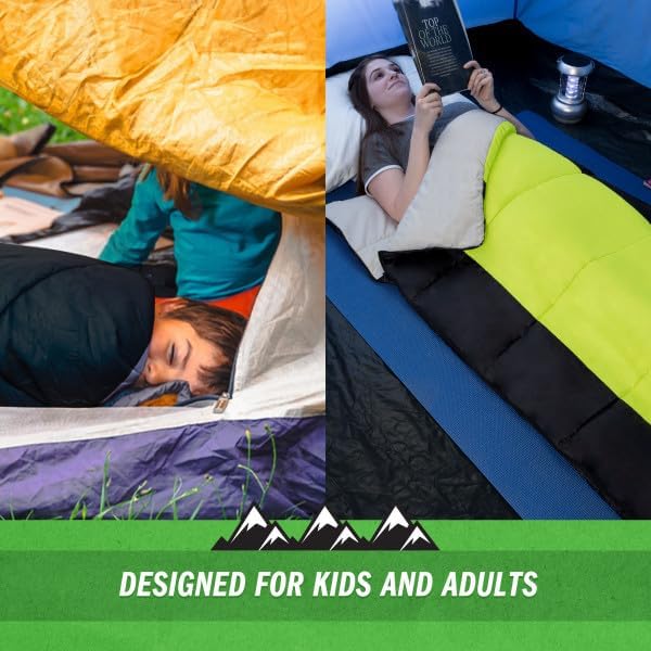 Sleeping Bag - 3 Season Warm and Cool Weather Sleeping Bags for Adults Teens and Kids - Lightweight Compact Spring Summer Fall Camping Sleeping Bag - Camping Essentials by Wakeman