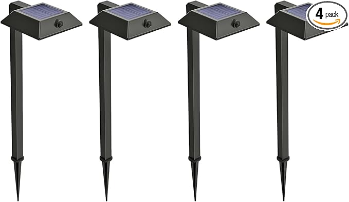 Mesh Linkable Series 4-Pack Solar LED Security Pathway Light w/ LiFePO4 Battery 300LM Auto-linking 110°x16 ft Motion Detection CCT 3000K/4000K/5000K 4-Channel Settings Stainless Steel Black