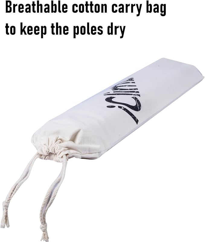 iClimb Strong Elegant Alu. Tarp Poles Set of 2 Height Adjustable with Lantern Hook and Carry Bag Nature Color