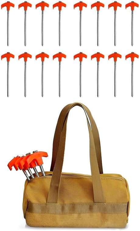 8 Screw in Tent Stakes Threaded Tent SpikesTent Stakes Heavy DutyCamping Stakes Ground Stakes for Outdoor Camping (16 Pcs with Bag)
