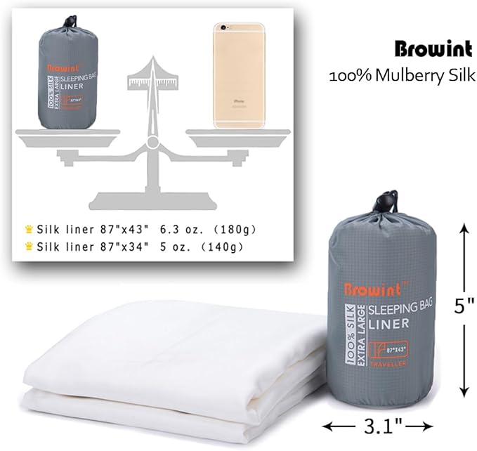 Browint Silk Sleeping Bag Liner Silk Sleep Sack Extra Wide 87x43 Lightweight Travel Sheet for Hotels More Colors for Option Reinforced Gussets