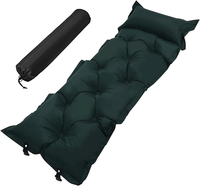 Veemoon Portable Camping Sleeping Pad Self-Inflating Air Mattress Military Green 185x60x2.5cm Lightweight Backpacking Sleeping Mat for Outdoor Hiking and Travel
