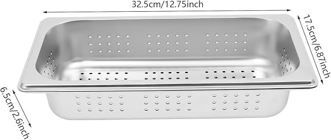 DYNAMI 2-Pack Anti-Jam Perforated Stainless Steel Steam Table Pan 1/3 Size 2 Deep Commercial Chafing Steam Table Pan Hotel PansCatering Food Pan (2-Pack1/3 Size 2 Deep)