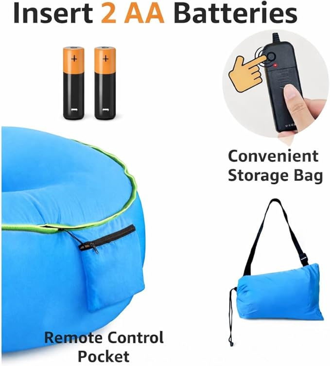 Inflatable Lounger Chair with Glow Edge Portable Air Sofa for Adults &amp Kids No Pump Needed Lightweight Folding Camping Chair for Beach Poolside Backyard Travel – Includes Carry Bag