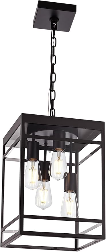 4-Light Outdoor Pendant Lights for Porch Oil Rubbed Bronze Outdoor Chandelier 15.7'' Exterior Hanging Porch Light Fixtures w/Clear Glass Waterproof Outside Pendant Lantern for Garage Foyer