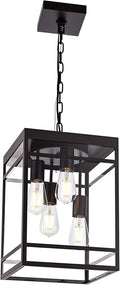 4-Light Outdoor Pendant Lights for Porch Oil Rubbed Bronze Outdoor Chandelier 15.7'' Exterior Hanging Porch Light Fixtures w/Clear Glass Waterproof Outside Pendant Lantern for Garage Foyer