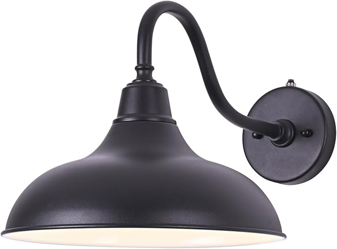 Outdoor Gooseneck Barn Light 12 Inch Dusk to Dawn Exterior Barn Lights Farmhouse Black Exterior Lights Fixture Wall Mount Outdoor Wall Sconce for Garage Porch Patio