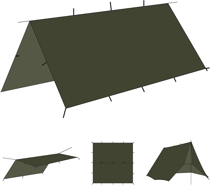 onewind 10×10 ft Camping Tarp Waterproof Silnylon Emergency Shelter Survival Tent Tarp Hammock Rainfly for Ultralight Camping Backpacking Buschcraft OD Green