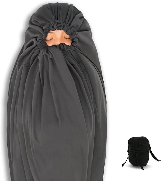 Litume All Season Fleece Sleeping Bag Liner Adds Up to 27°F/ 15°C Lightweight Mummy Sleeping Sack for Cold Weather and Winter Backpacking Camping Traveling with Drawstring Hood and Stuff Sack E629
