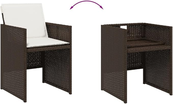 Patio Chairs with Cushions Set of 4 Brown Poly Rattan Outdoor Lounge Chairs Comfortable Garden Chairs with Foldable Backrest and Removable Cushions for Patio Furniture Lawn and Garden Use