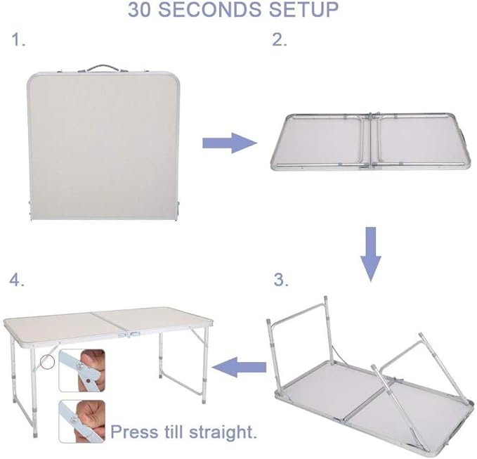 MPM Folding Table 4FT Portable Lightweight Aluminum Camping Table Adjustable Height with Handle for Outdoor Indoor