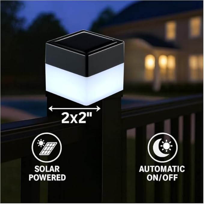 Fence Lights Solar Powered Solar LED Fence Post Cap 2In x 2In(5cm x 5cm) for Wrought Iron Aluminum Garden &amp Outdoor (Warm Light 12)