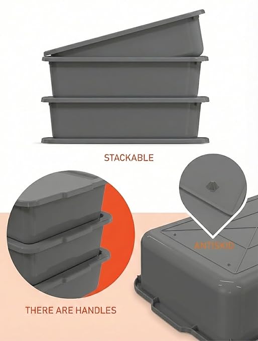 Gray 13 L Commercial Bus Tubs/Tote Box with Lids Plastic Storage Wash Basin Tub 3-Pack