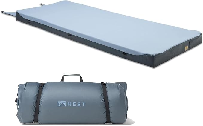 HEST Foamy Camping Mattress Pad - Memory Foam Portable Roll Up Sleeping Cot Mattress for All Adventures - Dual Layer Comfort &amp Support - No Pump Needed - Water-Resistant Design - Easy Carry Handle