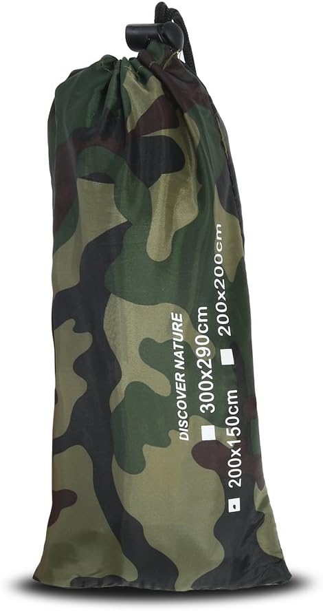 Lightweight Outdoor Cam Hiking Tent Tarp Waterproof Picnic Mat Shelter Tent Tarp Rain Fly with Drawstring Carrying Bag for Backpacking and Outdoor Living Camouflage Survival Gear(3*2.9M)