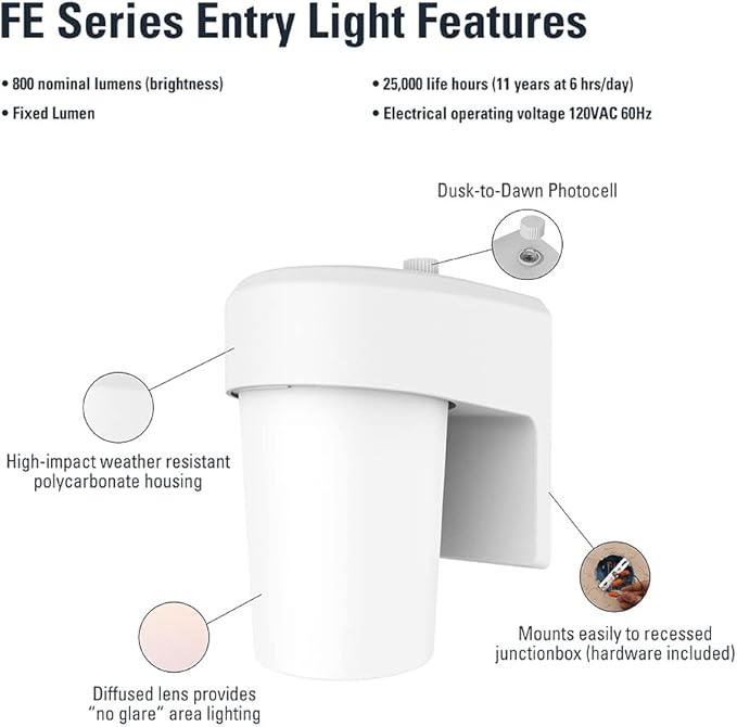 HALO FE 1-Light White LED Outdoor Lantern Sconce with Dusk to Dawn